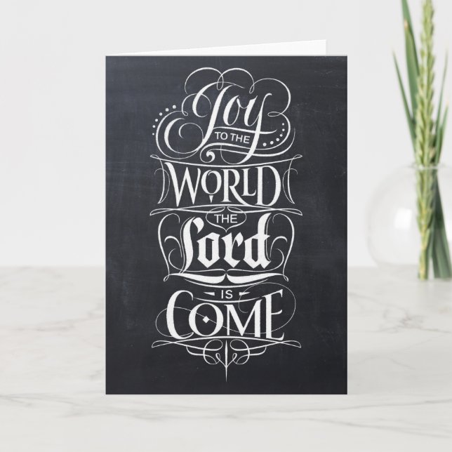 Joy to the World Chalkboard Calligraphy Religion Holiday Card (Front)
