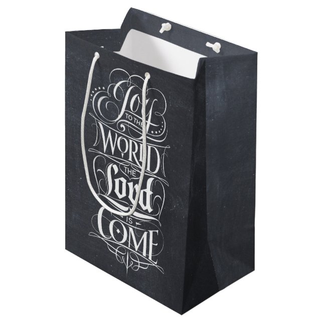 Joy to the World Chalkboard Christian Calligraphy Medium Gift Bag (Front Angled)