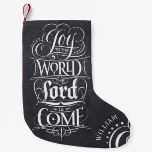 Joy to the World Chalkboard Christian Calligraphy Small Christmas Stocking