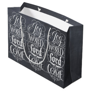 Joy to the World Chalkboard Religious Calligraphy Large Gift Bag