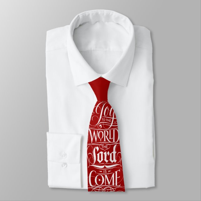Joy to the World Christian Christmas Calligraphy Tie (Tied)