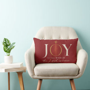 JOY TO THE WORLD Christian Christmas Lumbar Cushion