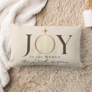 JOY TO THE WORLD Christian Christmas Lumbar Cushion