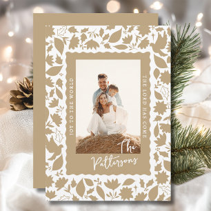 Joy to the World Christian Floral Christmas Photo Holiday Card