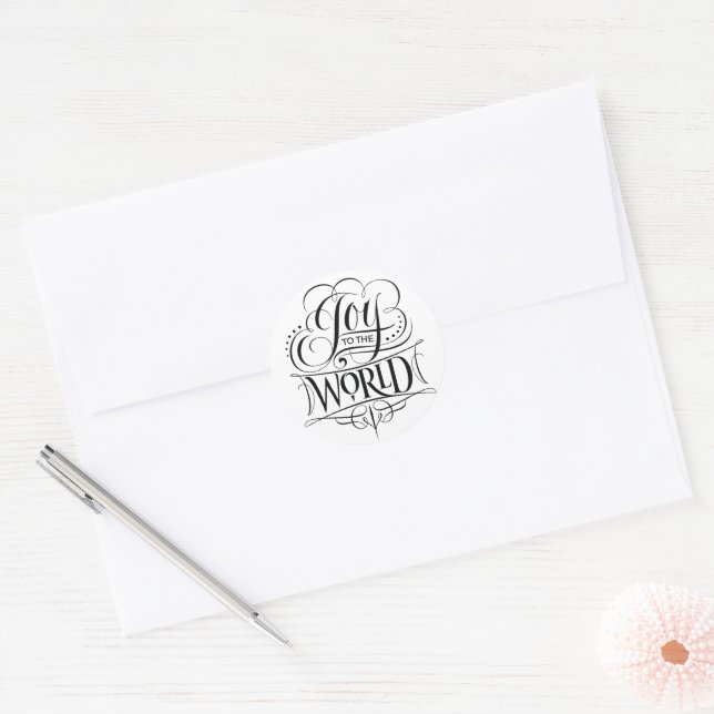 Joy to the World Christmas Calligraphy Lettering Classic Round Sticker (Envelope)