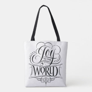 Joy to the World Christmas Calligraphy White Tote Bag