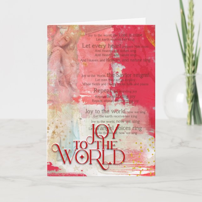 Joy To The World Christmas Carol Lyrics Angel Holiday Card (Front)