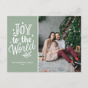 Joy To The World Christmas Carol Sage Green Photo Holiday Postcard