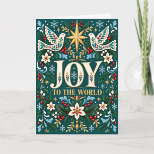 Joy to the World Christmas Doves Folk Art Card
