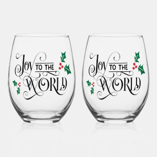 Joy To The World Christmas Gift Stemless Wine Glass