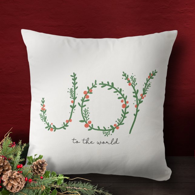 Joy to the World Christmas Green Wreath & Berries Cushion (Creator Uploaded)