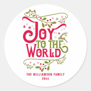 Joy to the World Christmas Holiday Personalised Classic Round Sticker