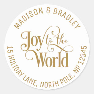 Joy To The World Christmas Holidays Gold Script Classic Round Sticker