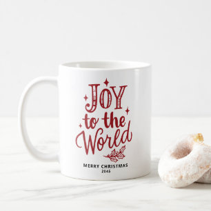 Joy to the World Christmas Lettering Red Coffee Mug