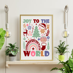 Joy To The World Christmas Modern Icons Typography Poster