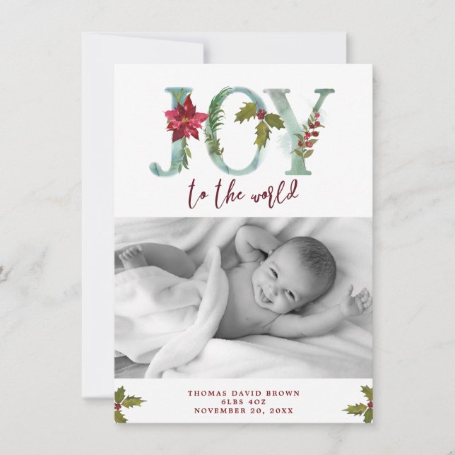 joy to the world christmas new baby photo card (Front)