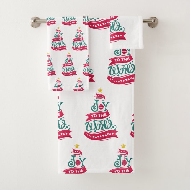 Joy to the World Christmas Quote Typography Bath Towel Set (Insitu)