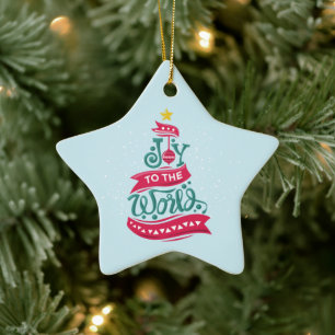 Joy to the World Christmas Quote Typography Ceramic Tree Decoration