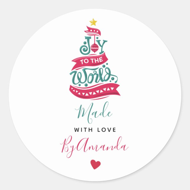 Joy to the World Christmas Quote Typography Classic Round Sticker (Front)