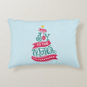 Joy to the World Christmas Quote Typography Decorative Cushion