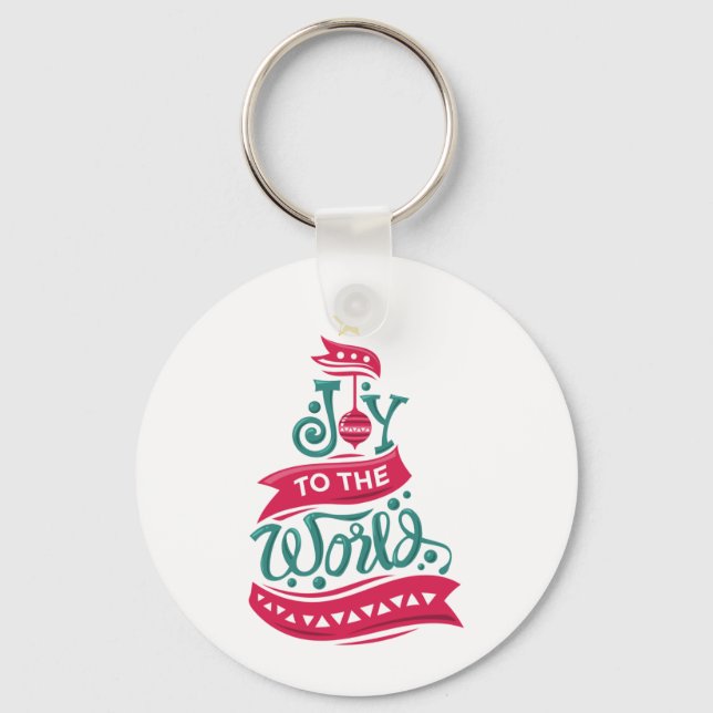 Joy to the World Christmas Quote Typography Key Ring (Front)