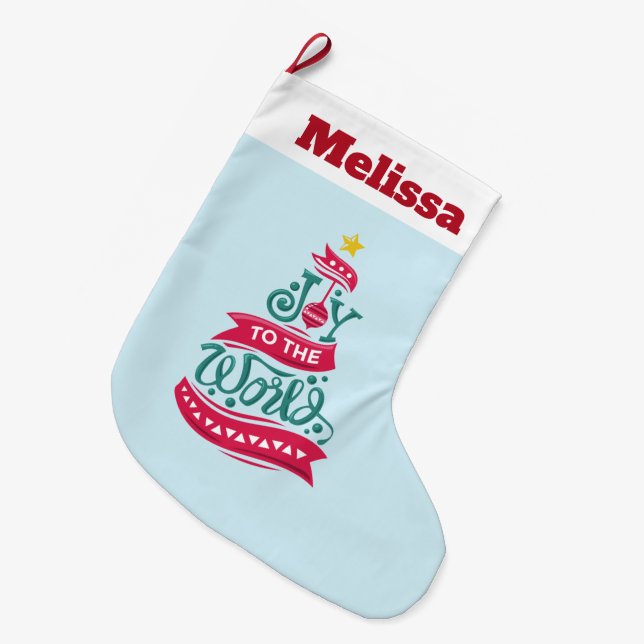 Joy to the World Christmas Quote Typography Large Christmas Stocking (Front (Hanging))