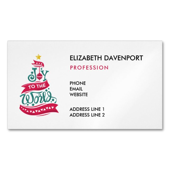 Joy to the World Christmas Quote Typography Magnetic Business Card (Front)