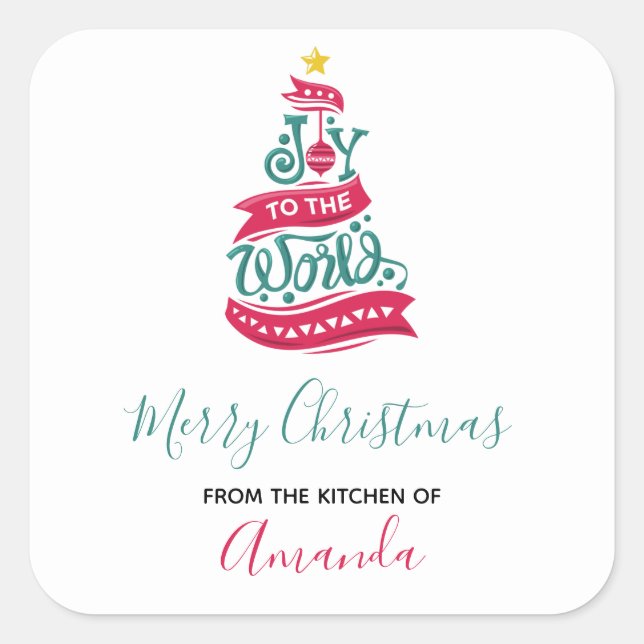 Joy to the World Christmas Quote Typography Square Sticker (Front)