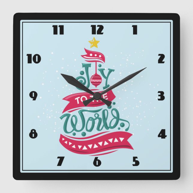 Joy to the World Christmas Quote Typography Square Wall Clock (Front)