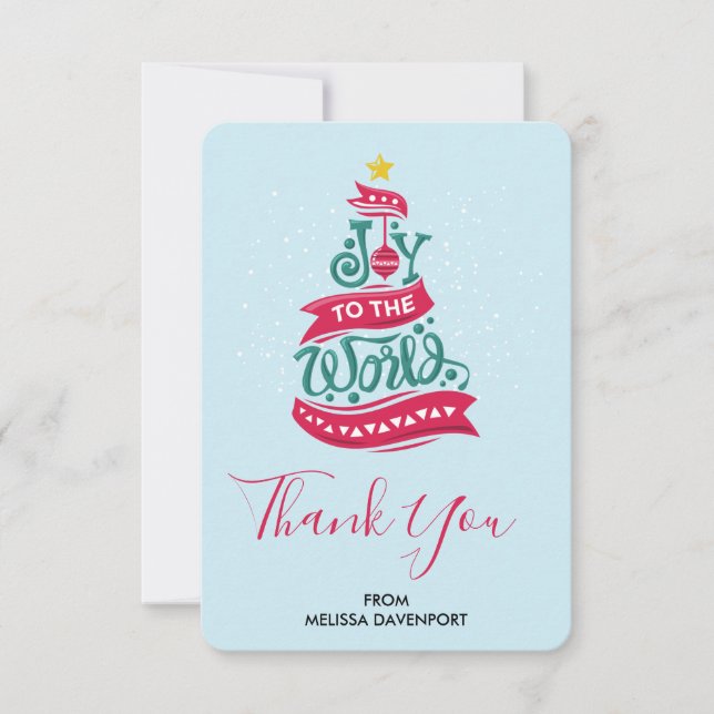 Joy to the World Christmas Quote Typography Thank You Card (Front)