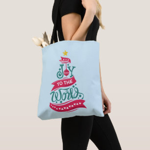 Joy to the World Christmas Quote Typography Tote Bag