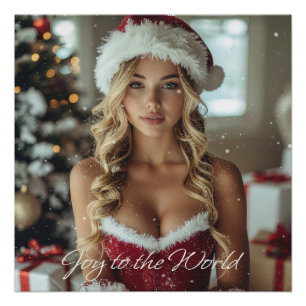 JOY TO THE WORLD - Christmas Santa Girl Poster
