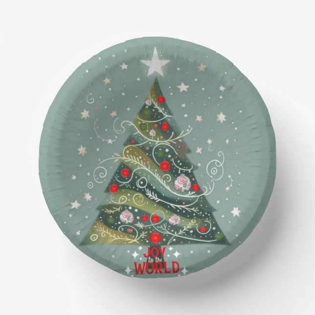 Joy to the world Christmas tree Paper Plate (Front)