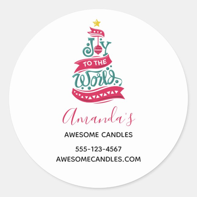 Joy to the World Christmas Typography Business Classic Round Sticker (Front)