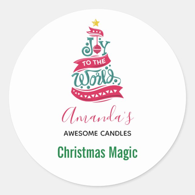 Joy to the World Christmas Typography Candle Soap Classic Round Sticker (Front)