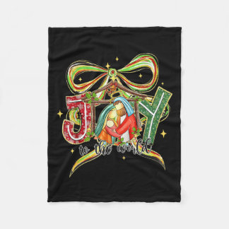 Joy To The World Coquette Bow Christmas Nativity C Fleece Blanket