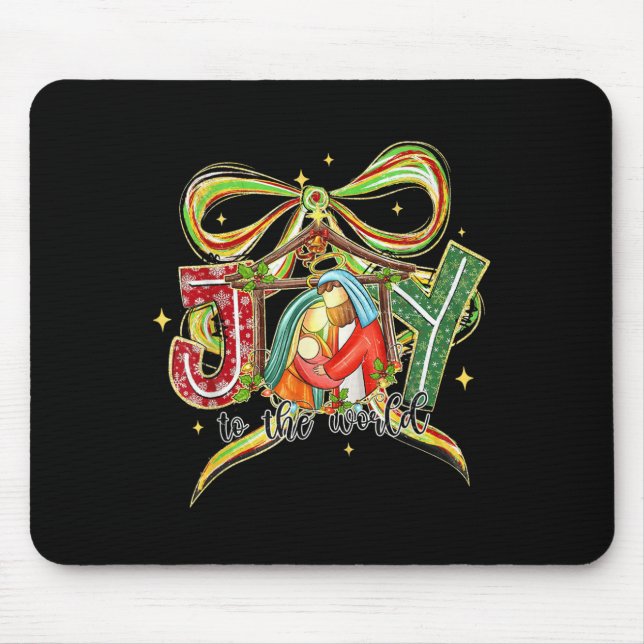 Joy To The World Coquette Bow Christmas Nativity C Mouse Pad (Front)