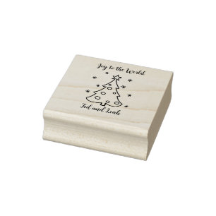 Joy to the world customisable Christmas tree Rubber Stamp