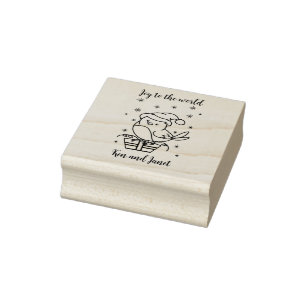 Joy to the world cute bird personalised rubber stamp