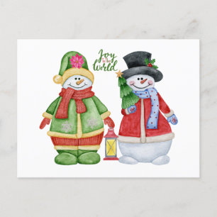 Joy to the World - Cute Christmas Snowmen  Holiday Postcard