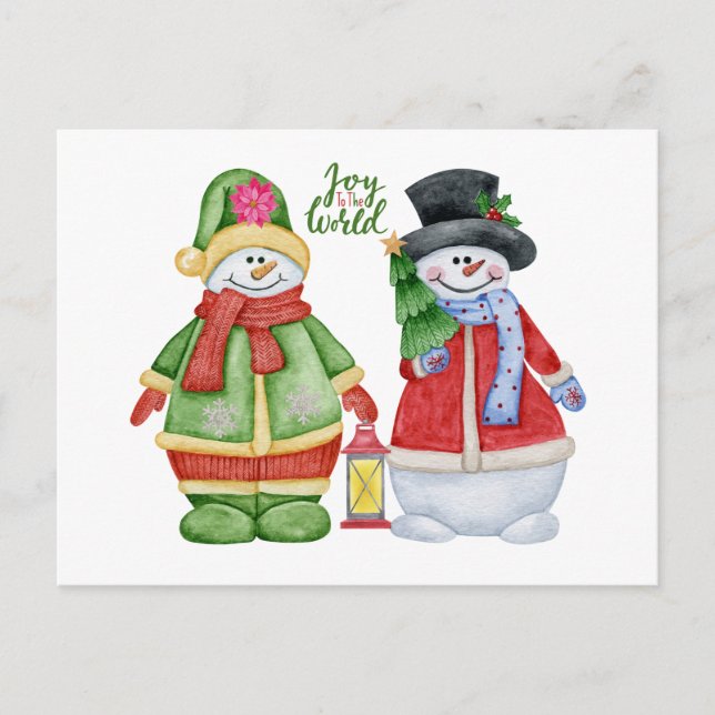 Joy to the World - Cute Christmas Snowmen  Holiday Postcard (Front)
