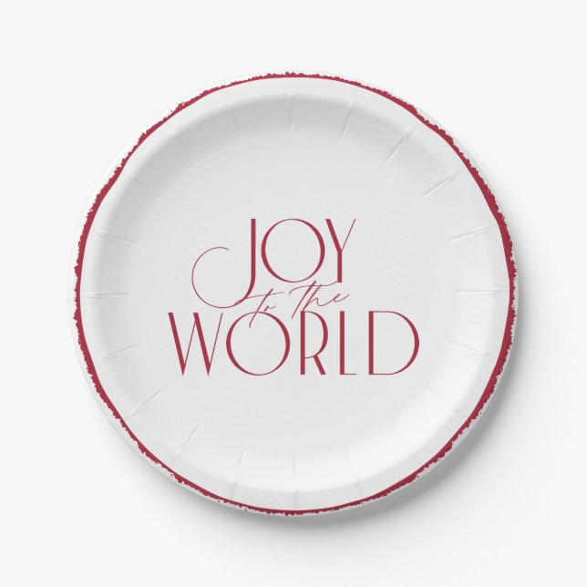 Joy to the World deckle-edged circle Christmas Paper Plate (Front)