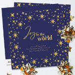 Joy to the World Elegant Blue and Gold Stars Holiday Card<br><div class="desc">Joy to the World,  modern and elegant personalised holiday card. The card is decorated with gold stars and lettered in script calligraphy and festive typography. Simple minimal typography design framed with an abundance of golden stars. The template is ready for you to personalise the greeting and add your name(s).</div>