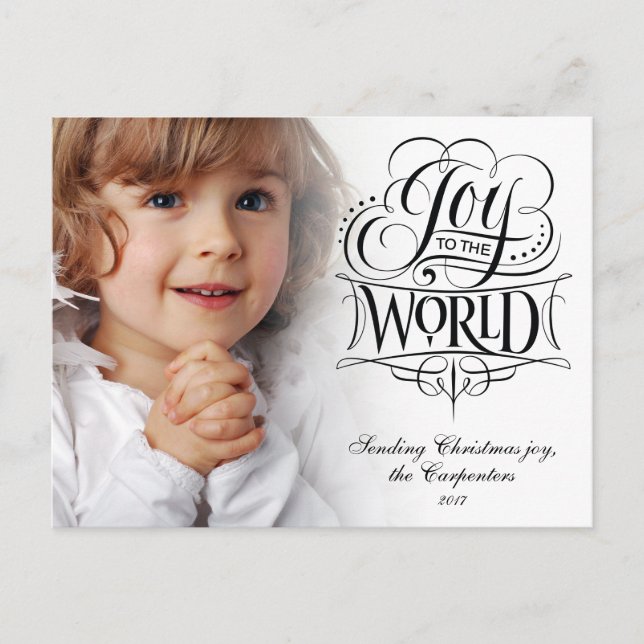 Joy to the World Elegant Christmas Calligraphy Holiday Postcard (Front)