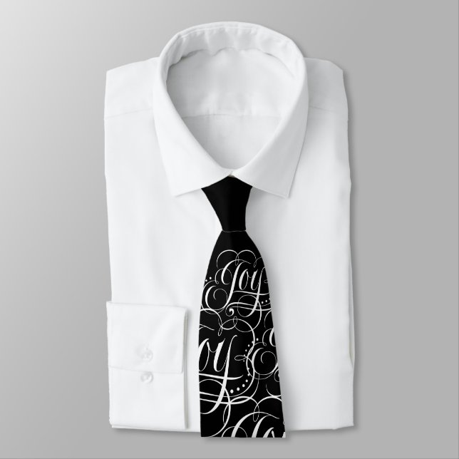 Joy to the World Elegant Christmas Lettering Black Tie (Tied)