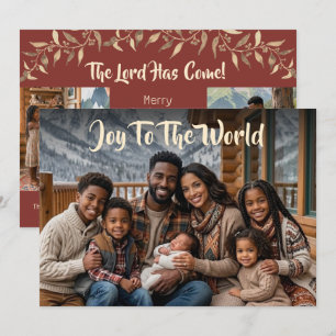 Joy To The World Elegant Family 4 Photo Christmas Holiday Card