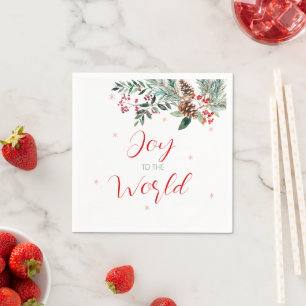Joy to the World Elegant Greenery Christmas Napkin