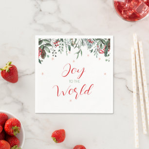 Joy to the World Elegant Greenery Christmas Napkin