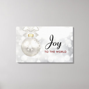 Joy to the World Elegant Silver Christmas Ball Canvas Print