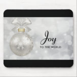 Joy to the World Elegant Silver Christmas Ball Mouse Pad<br><div class="desc">A mouse pad with a magical holiday design. Featuring a silver Christmas ball with snowflake decorations and finished off with a pretty silver bow. The background is a silver bokeh lights illustration with elegant stars scattered throughout. Text says: Joy to the world.</div>